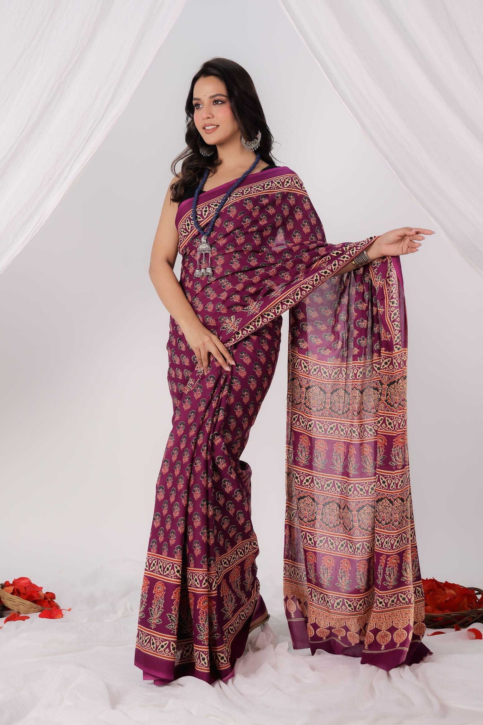 Wine Bliss Mulmul Saree