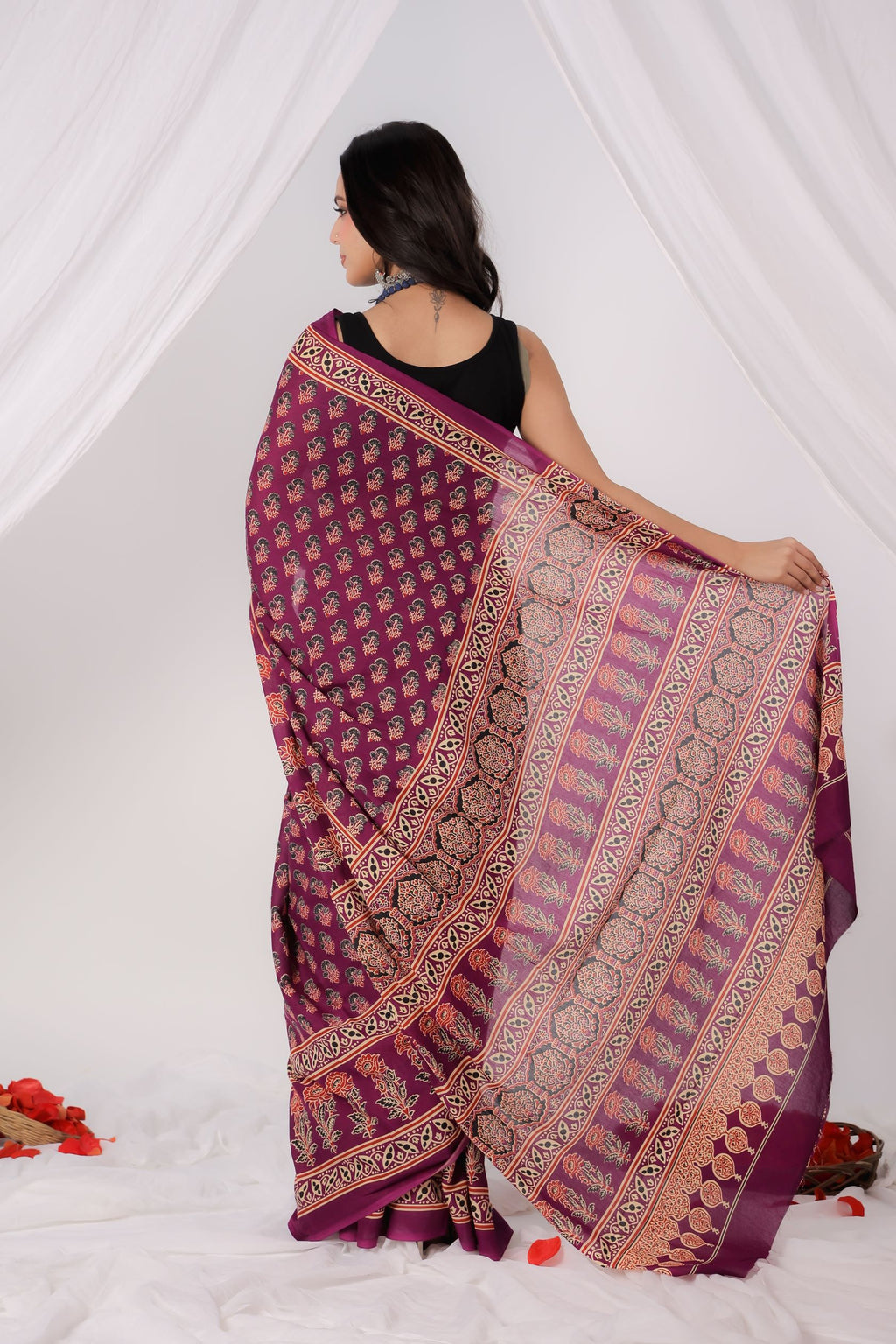 Wine Bliss Mulmul Saree