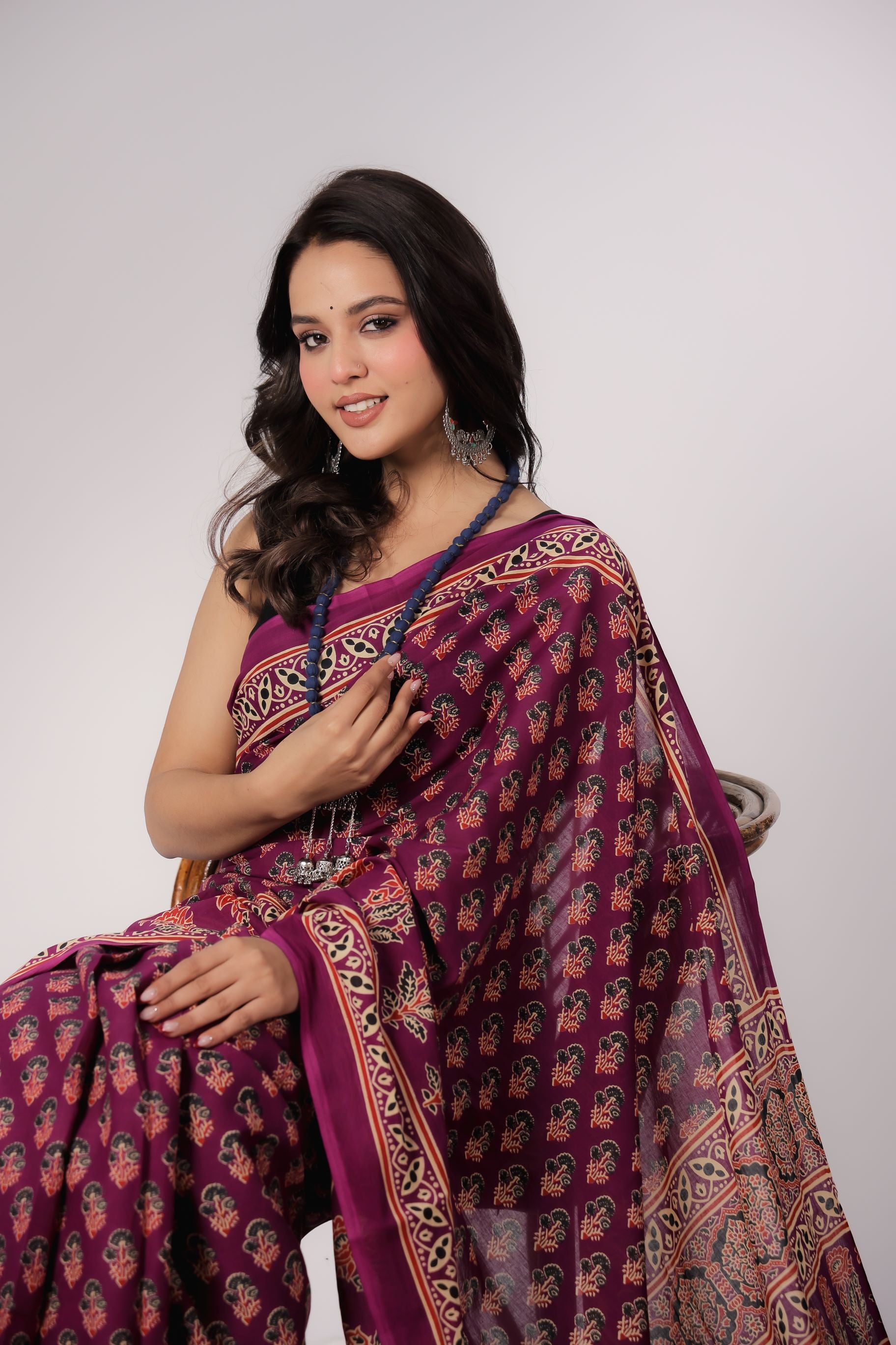 Wine Bliss Mulmul Saree