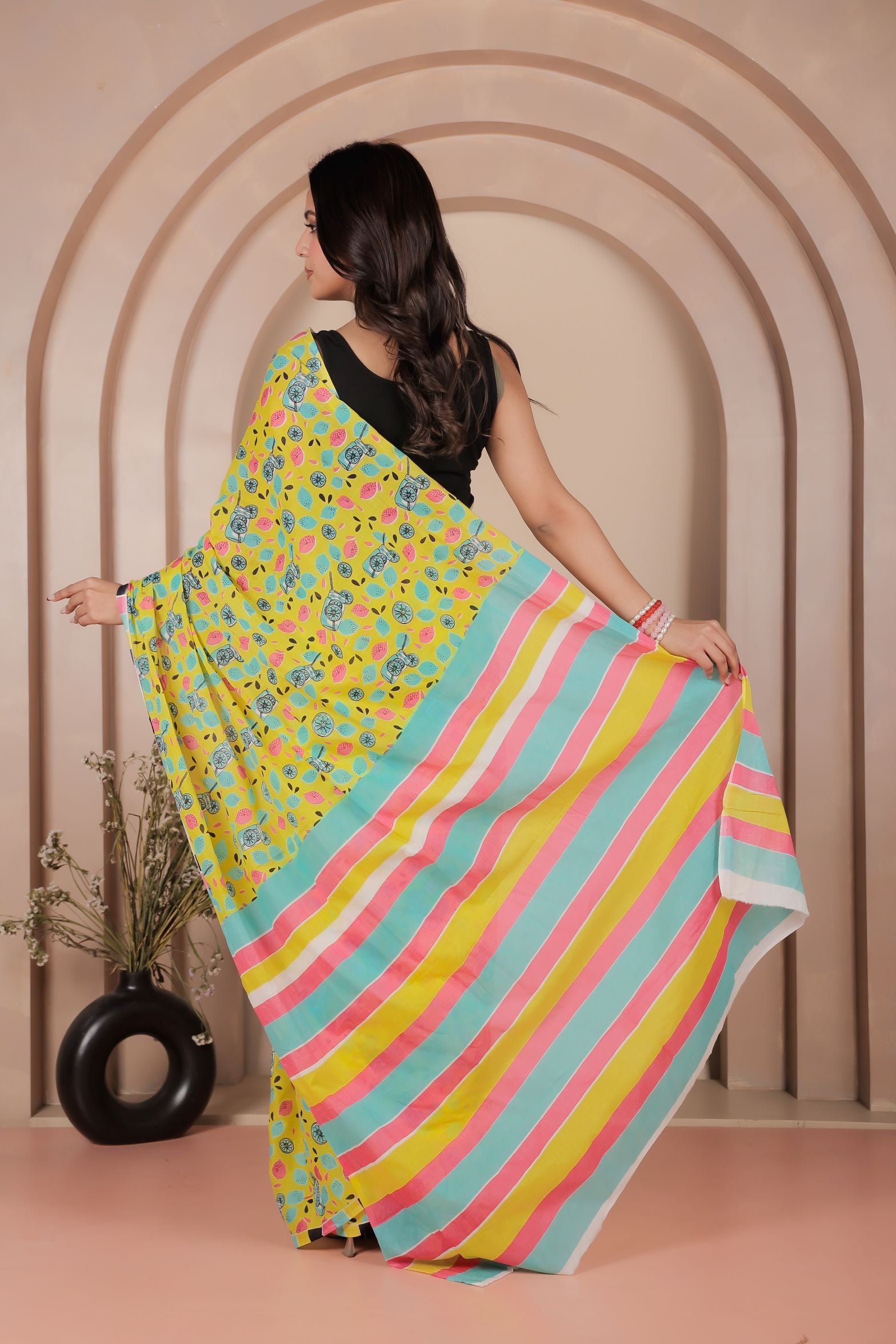 Canary Floral Mulmul Saree