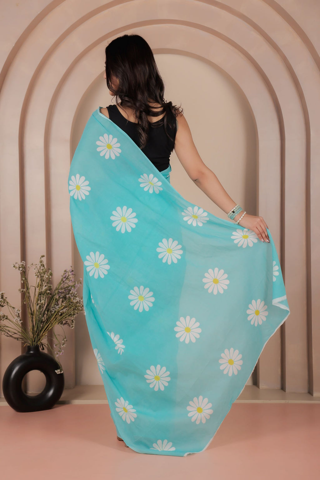 White Flower Mulmul Saree