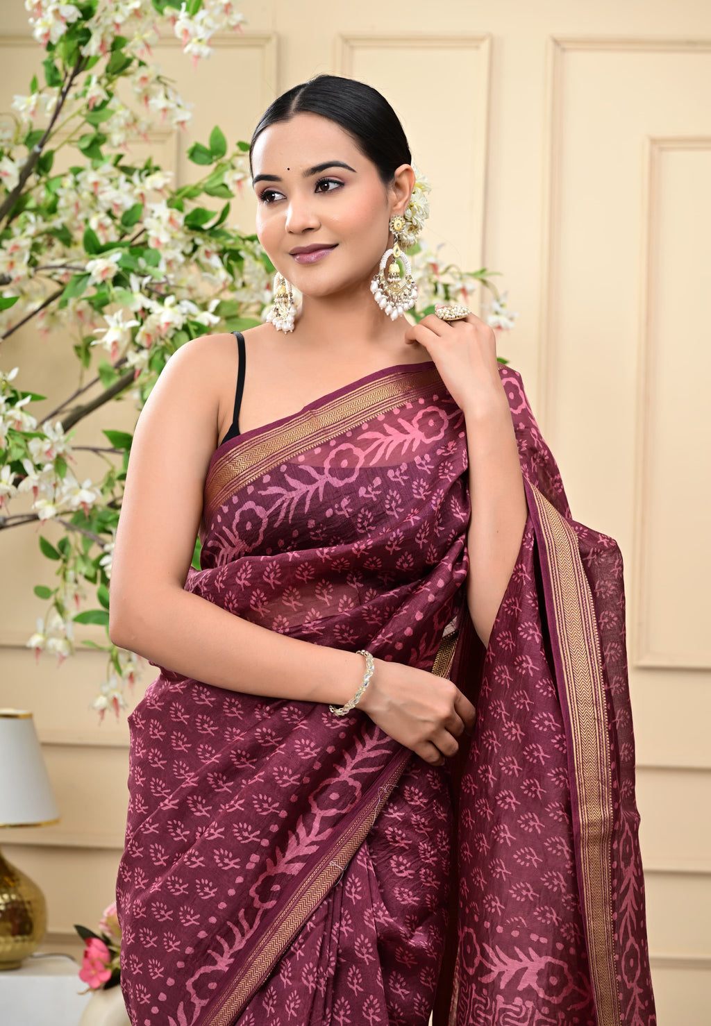 Royal Sangria Blockprinted Saree