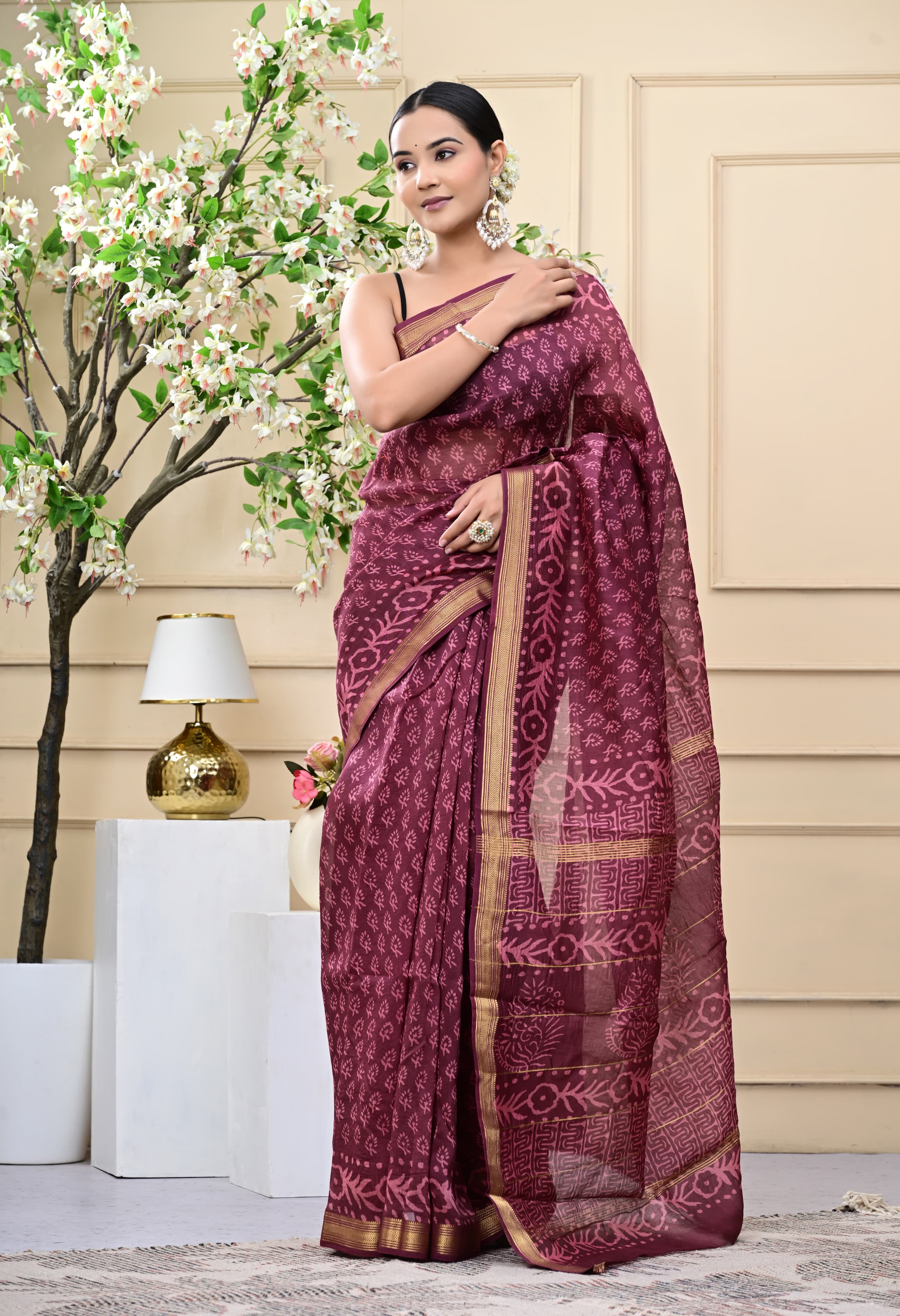 Royal Sangria Blockprinted Saree