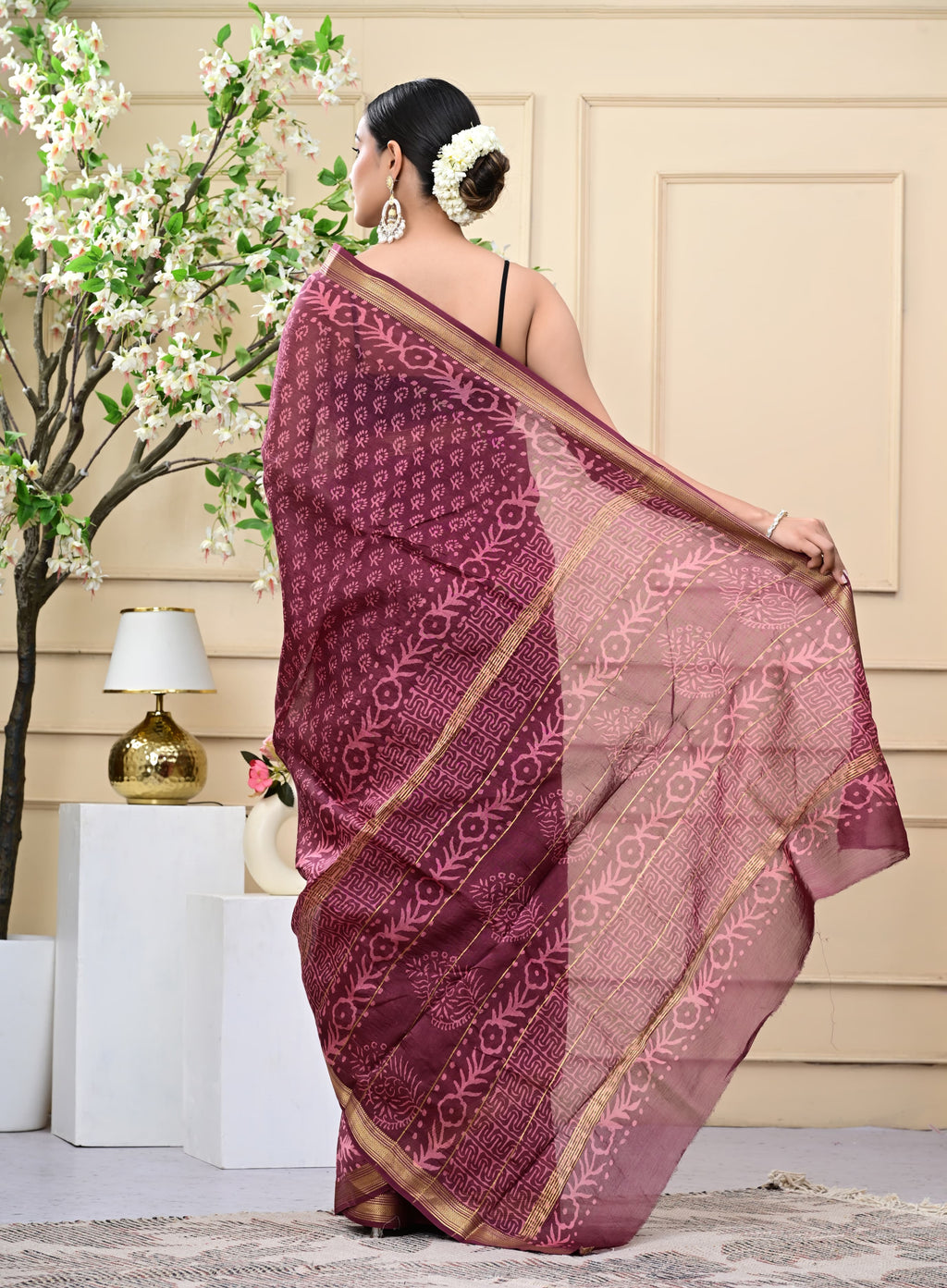 Royal Sangria Blockprinted Saree