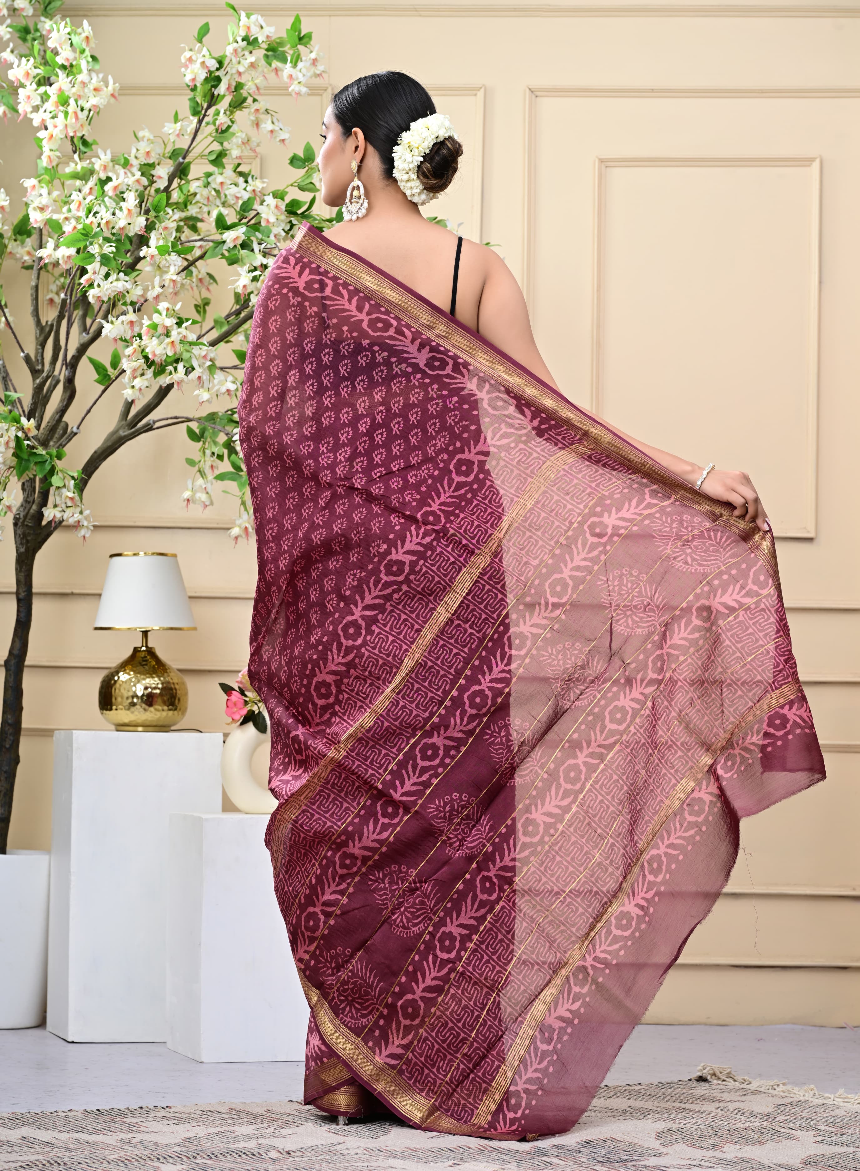 Royal Sangria Blockprinted Saree