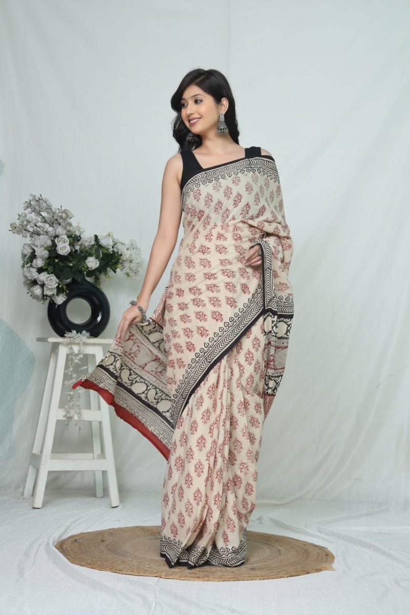 Ivory Heritage Handblock Saree