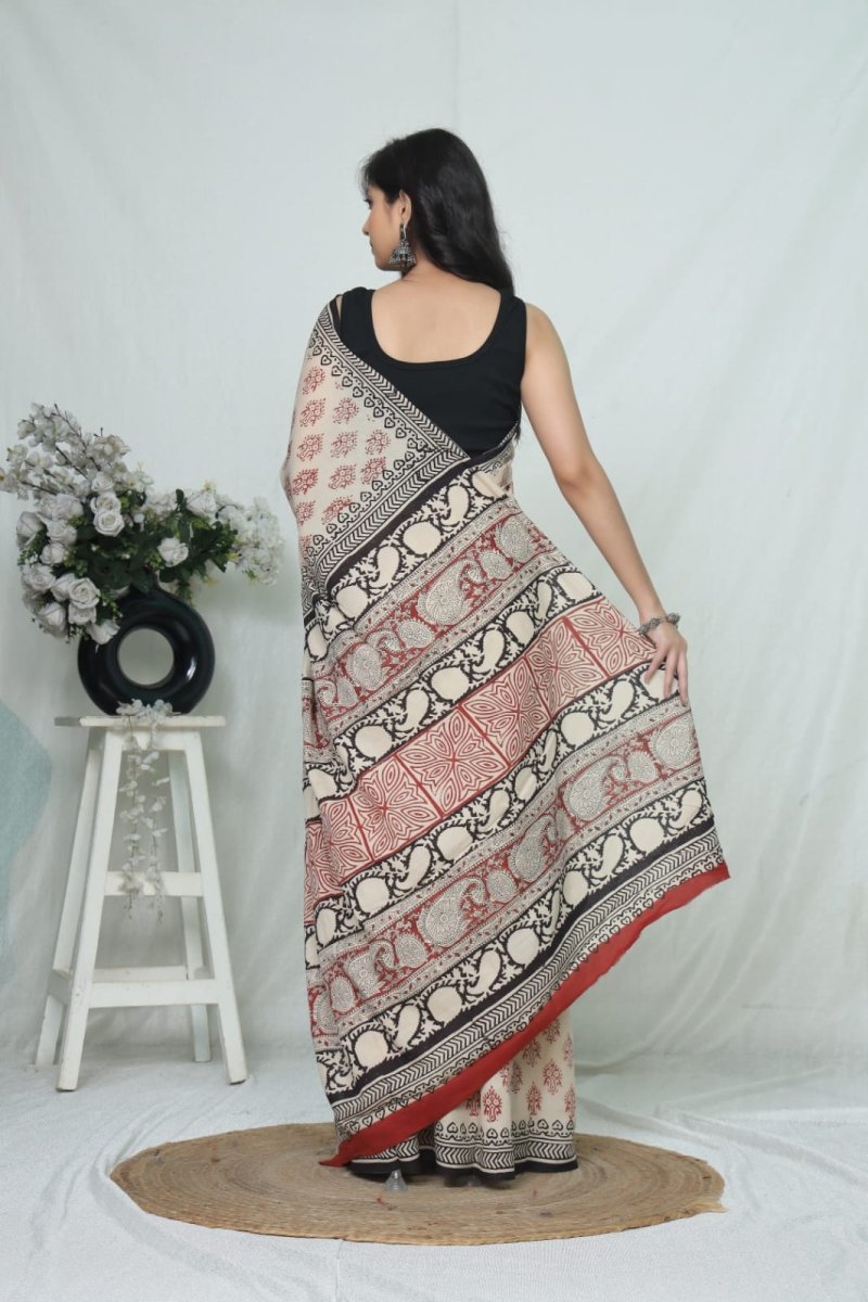 Ivory Heritage Handblock Saree