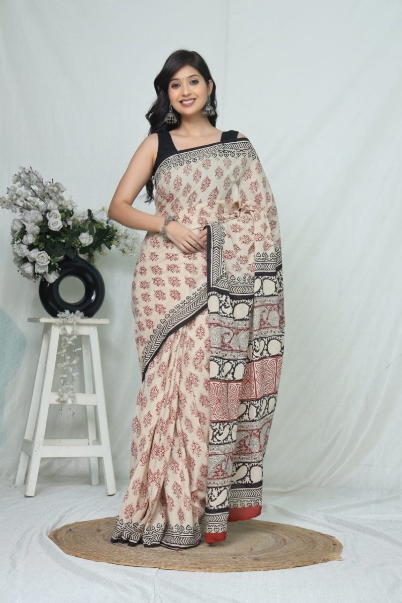 Ivory Heritage Handblock Saree