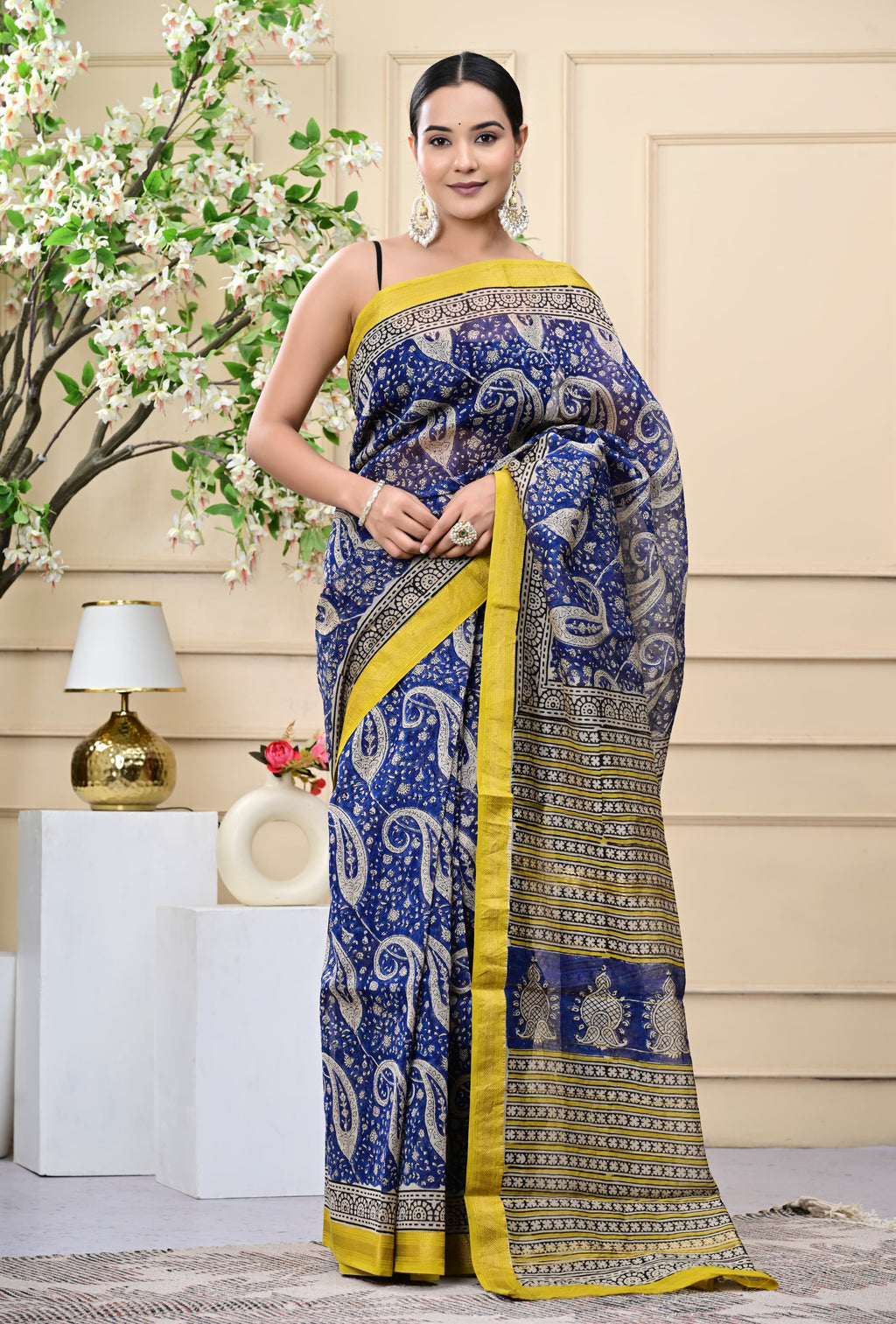 Sunpetal Sky Blockprinted Saree