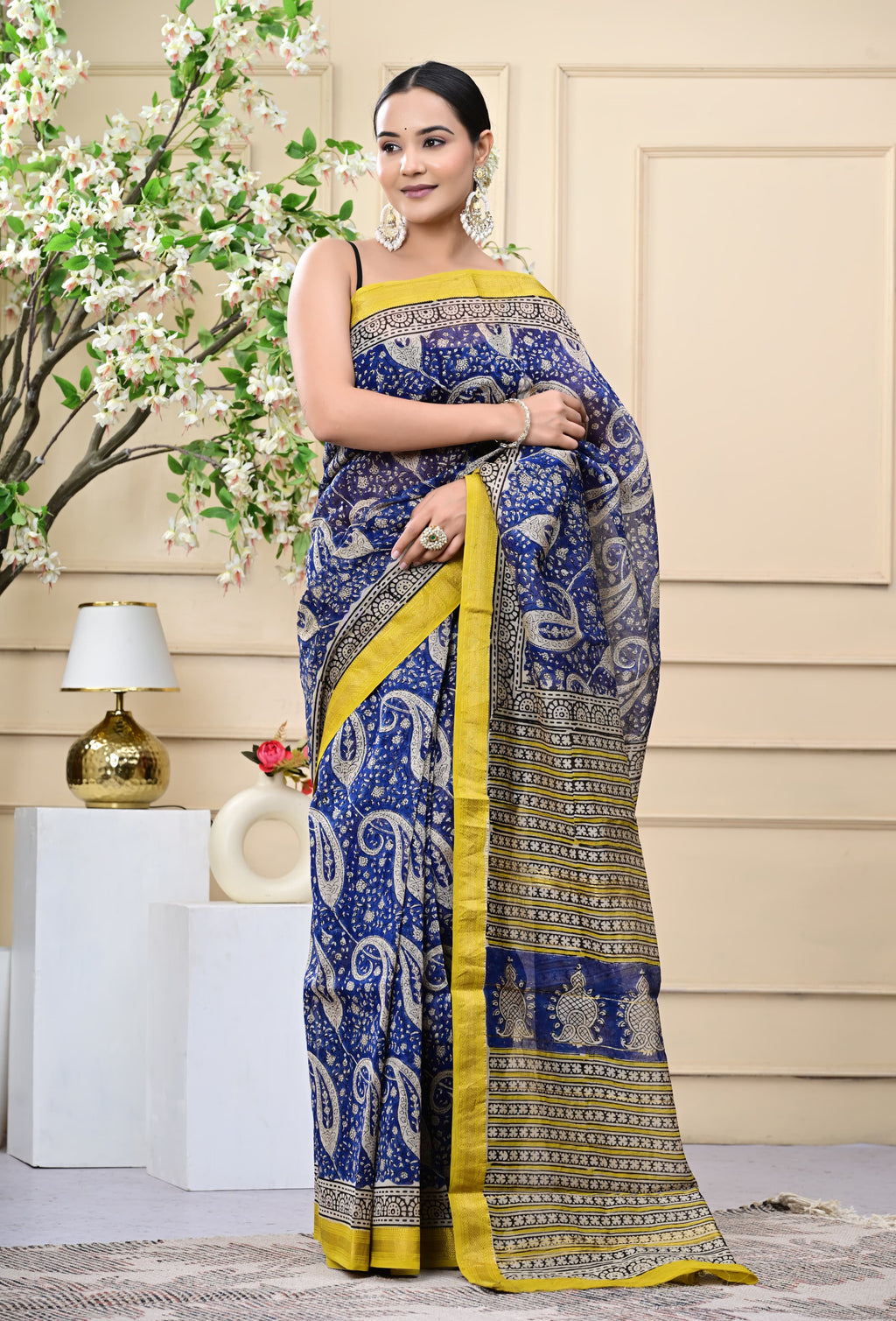 Sunpetal Sky Blockprinted Saree
