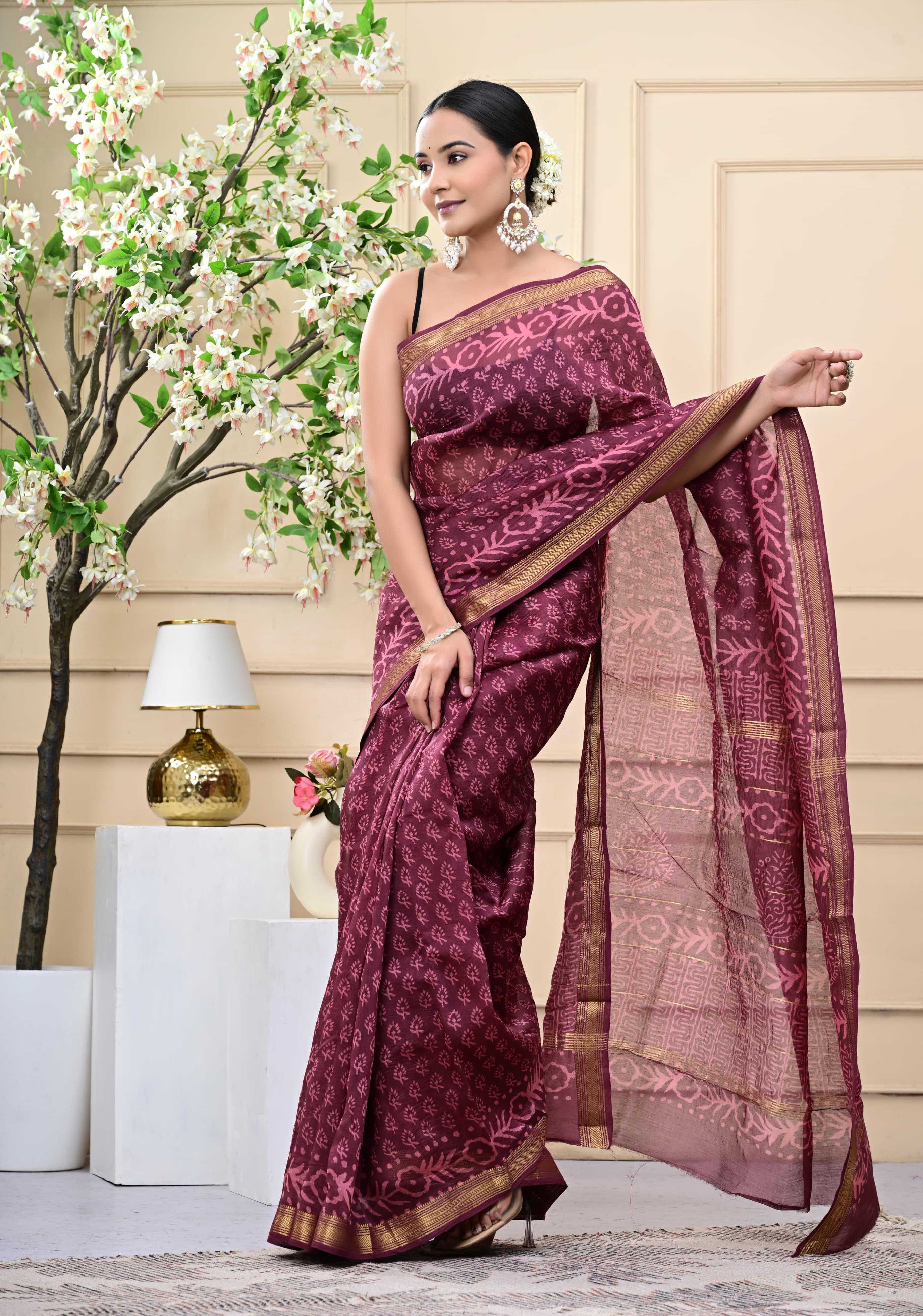 Royal Sangria Blockprinted Saree