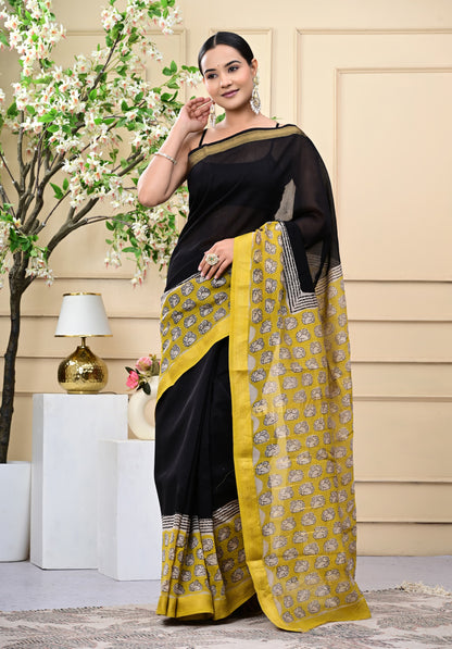 Midnight Marigold Saree