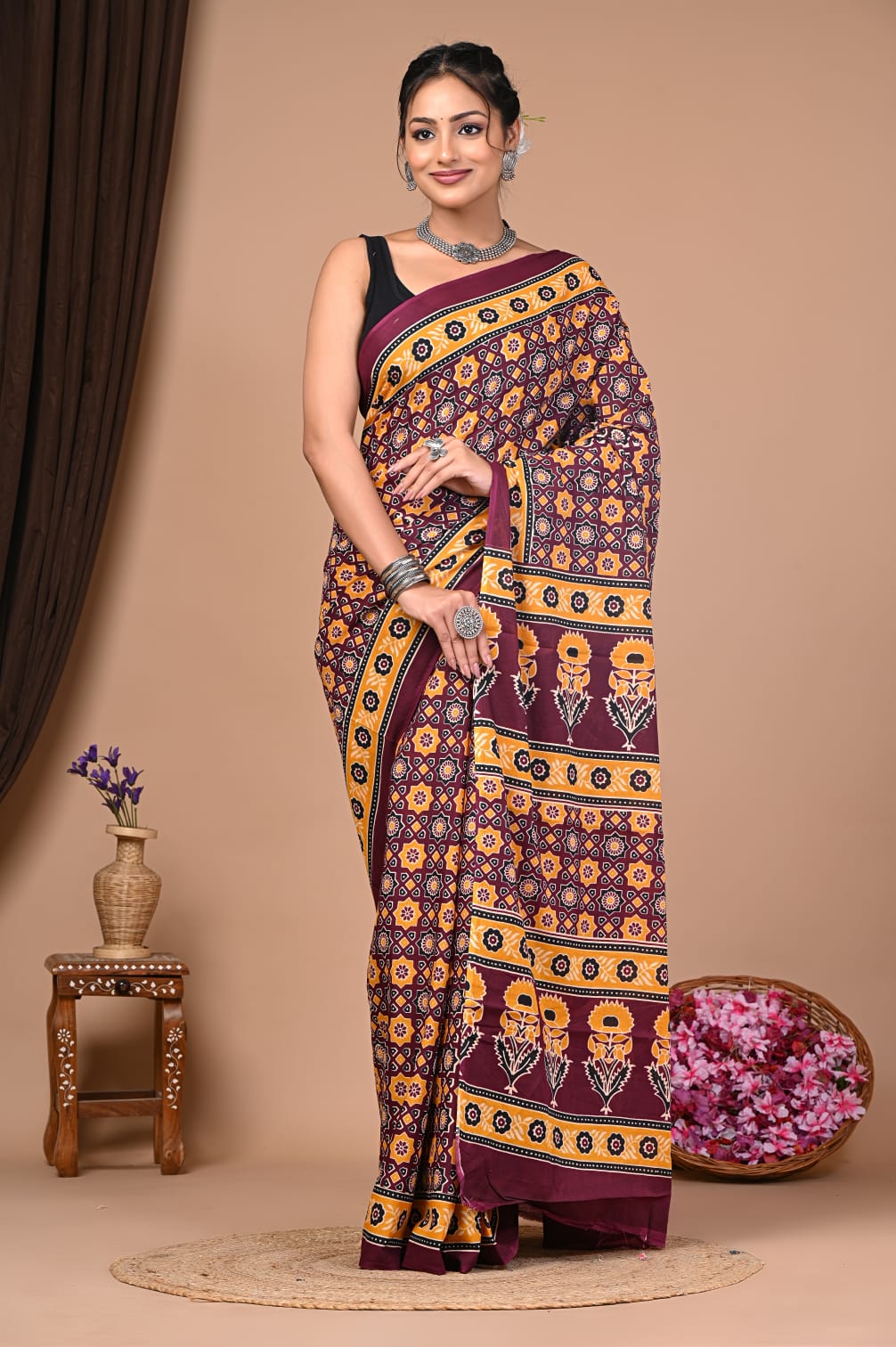 Maroon Majesty Mulmul Saree