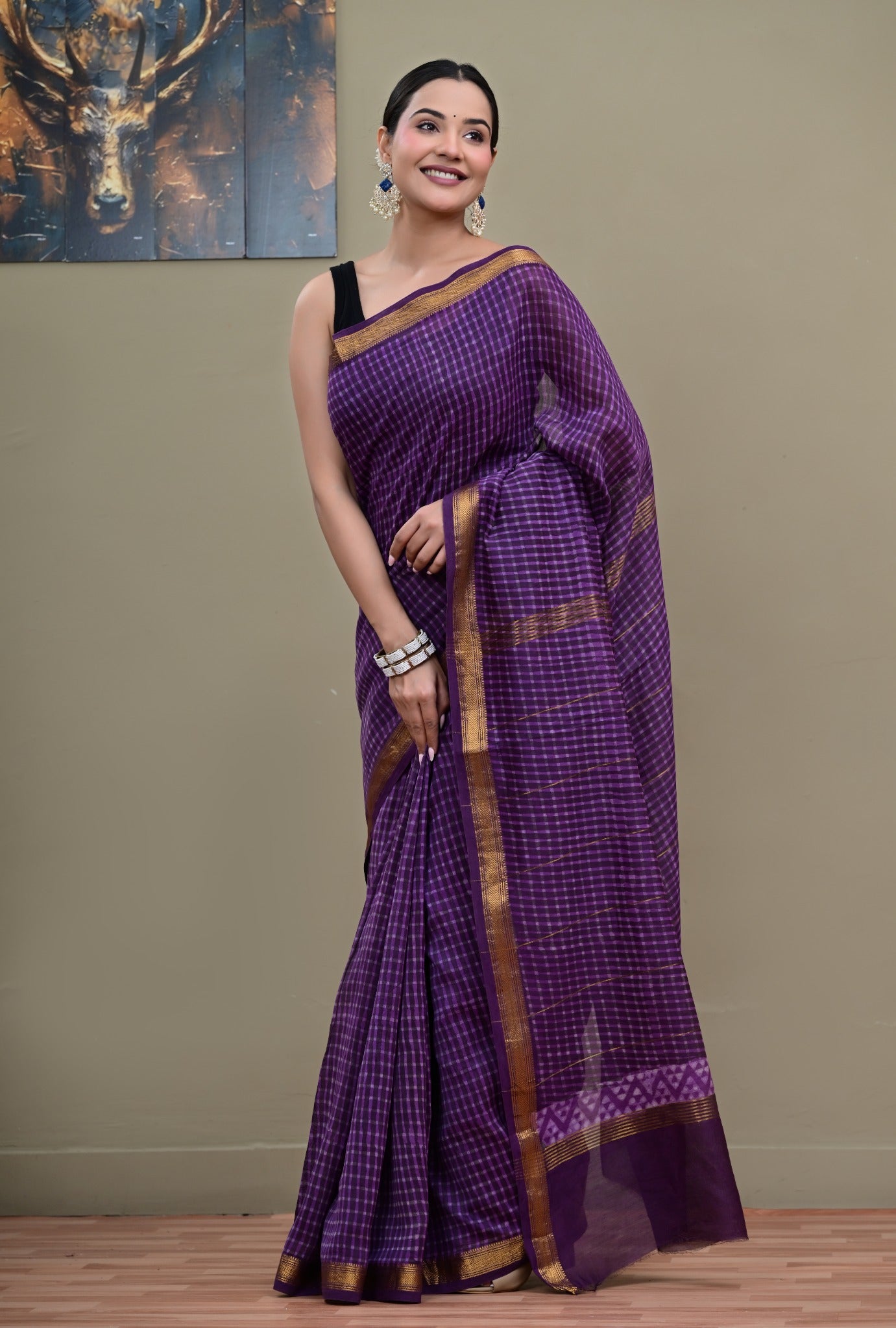Jamuni Jharokha Maheshwari saree drape