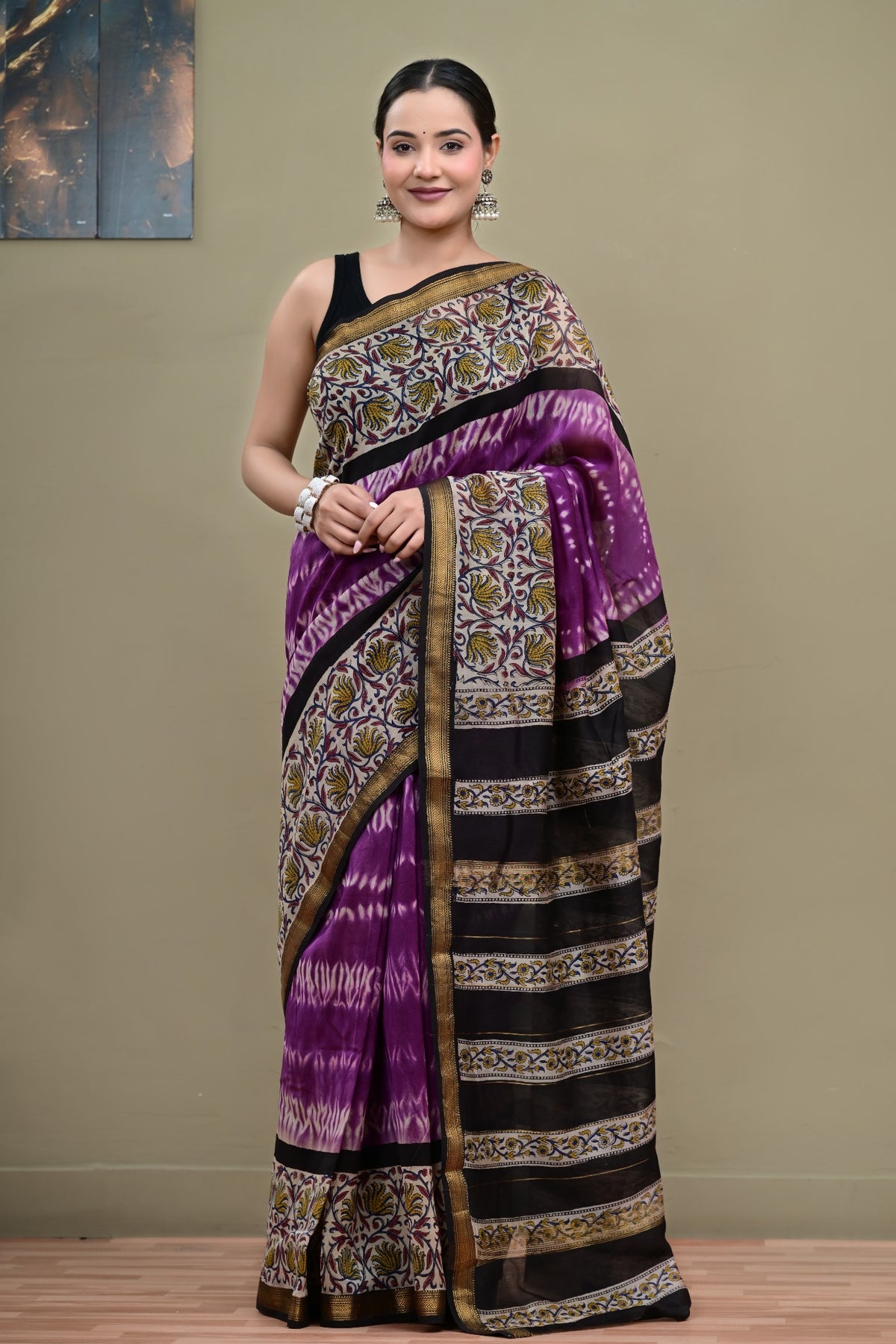 Meher Jamun Maheshwari saree front full view