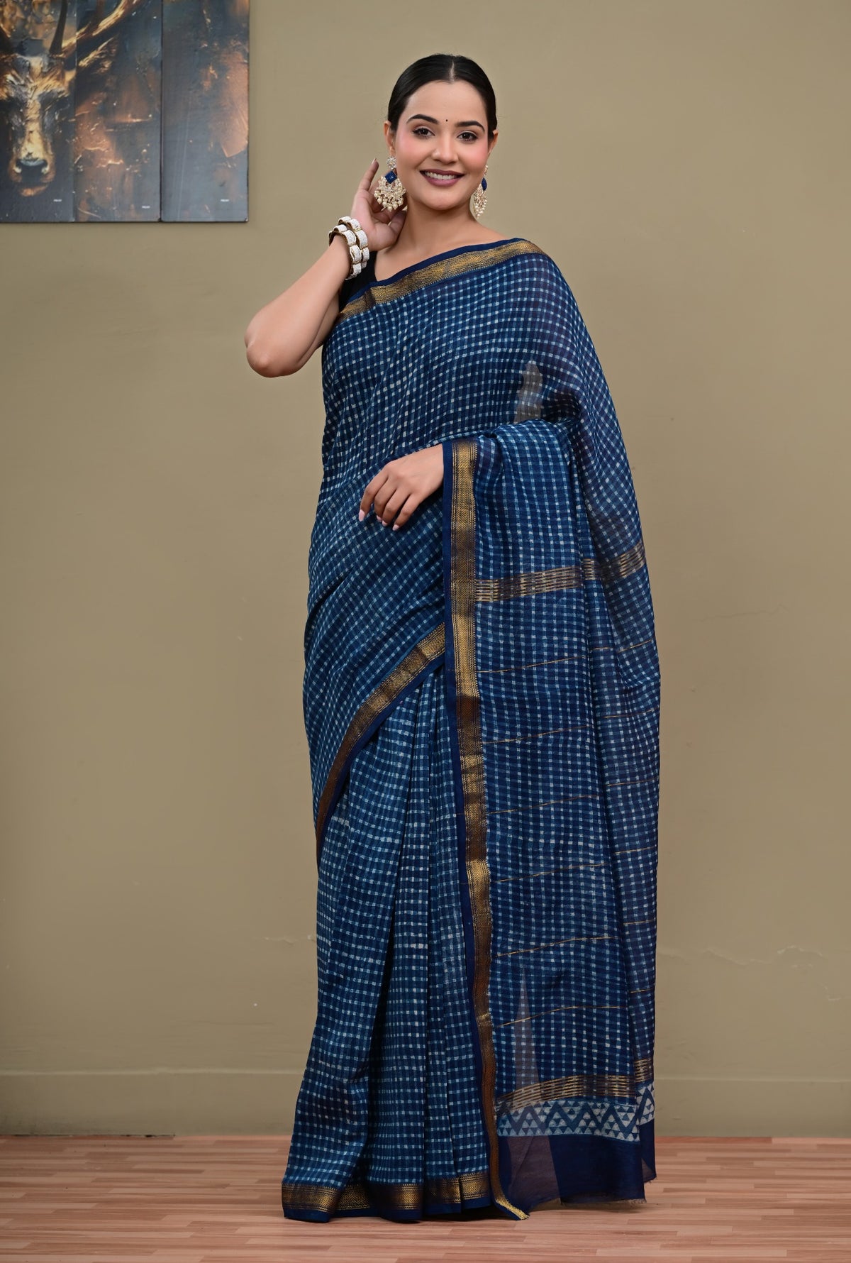 Neel Jharokha Maheshwari handblock printed saree back pallu view