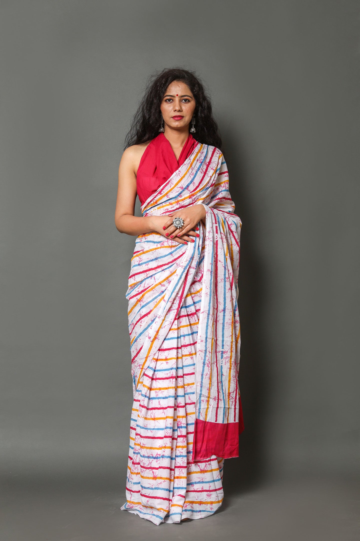 Rainbow Stripe Mulmul Saree