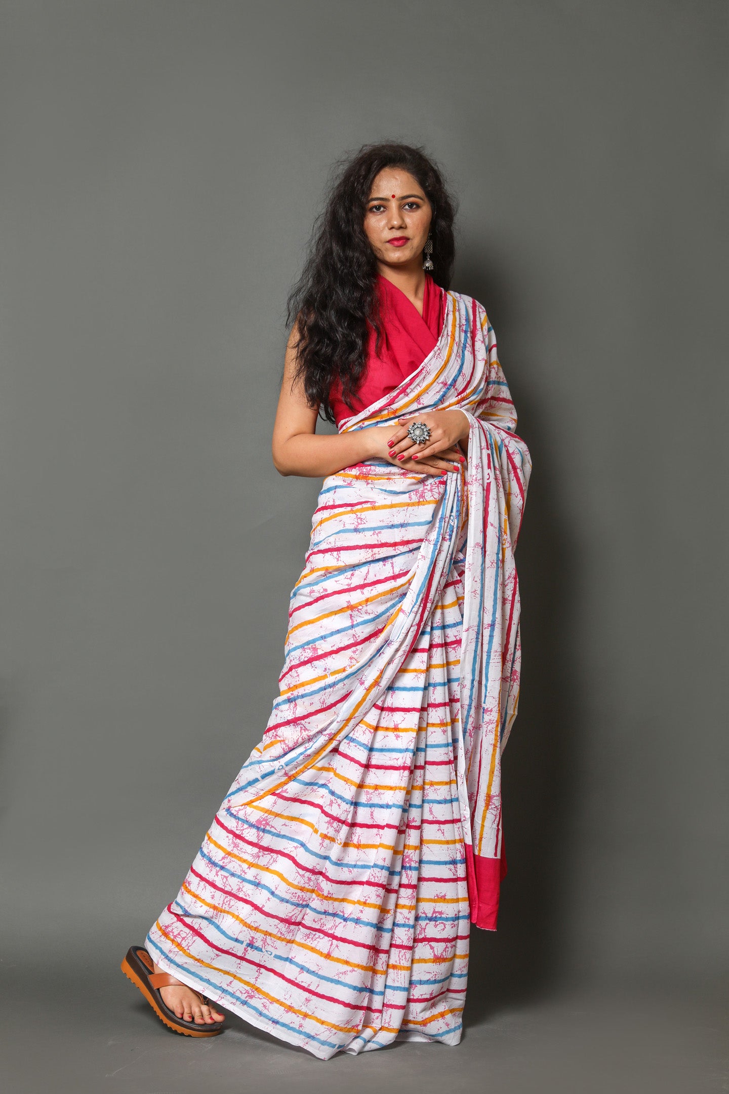 Rainbow Stripe Mulmul Saree