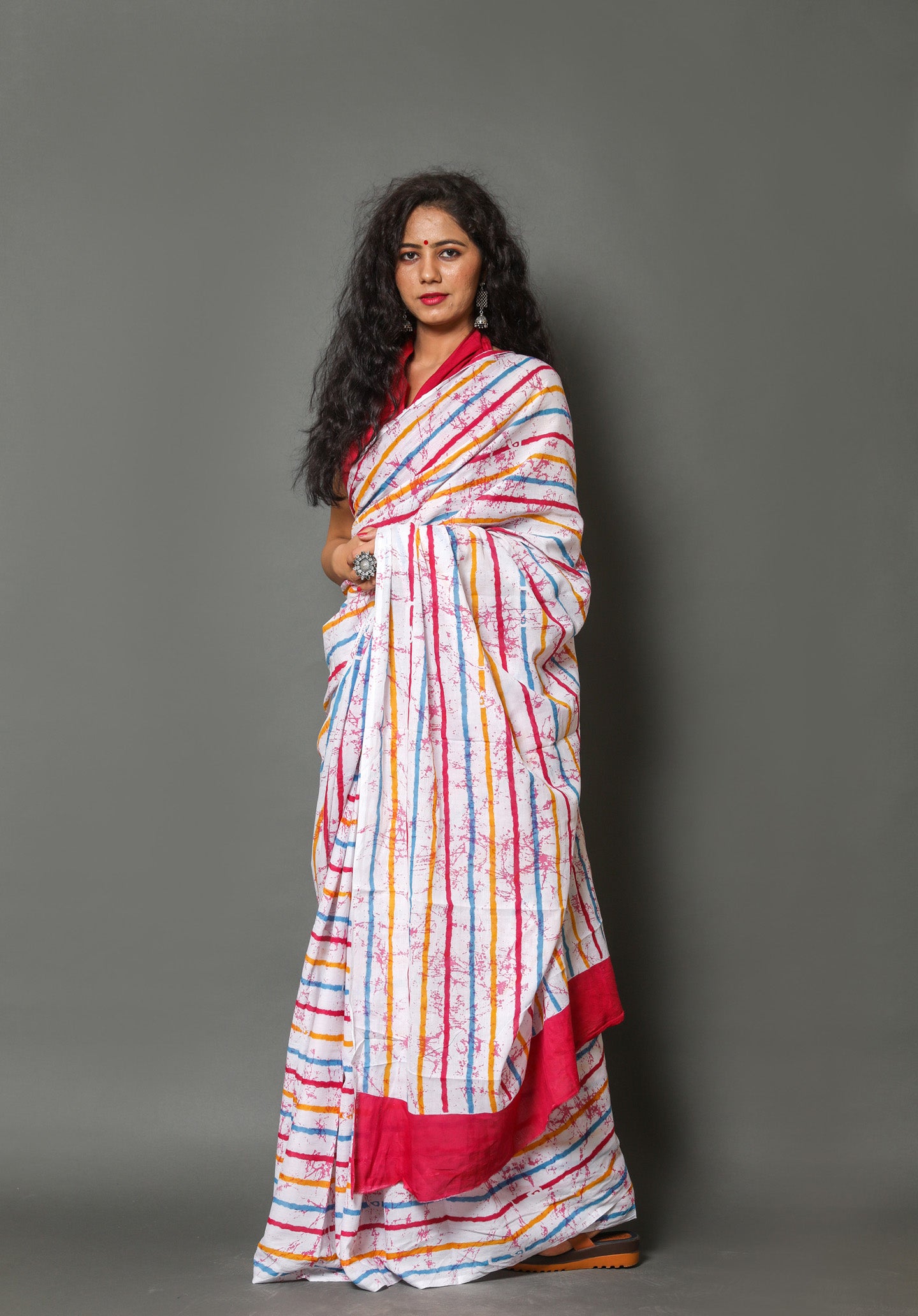 Rainbow Stripe Mulmul Saree