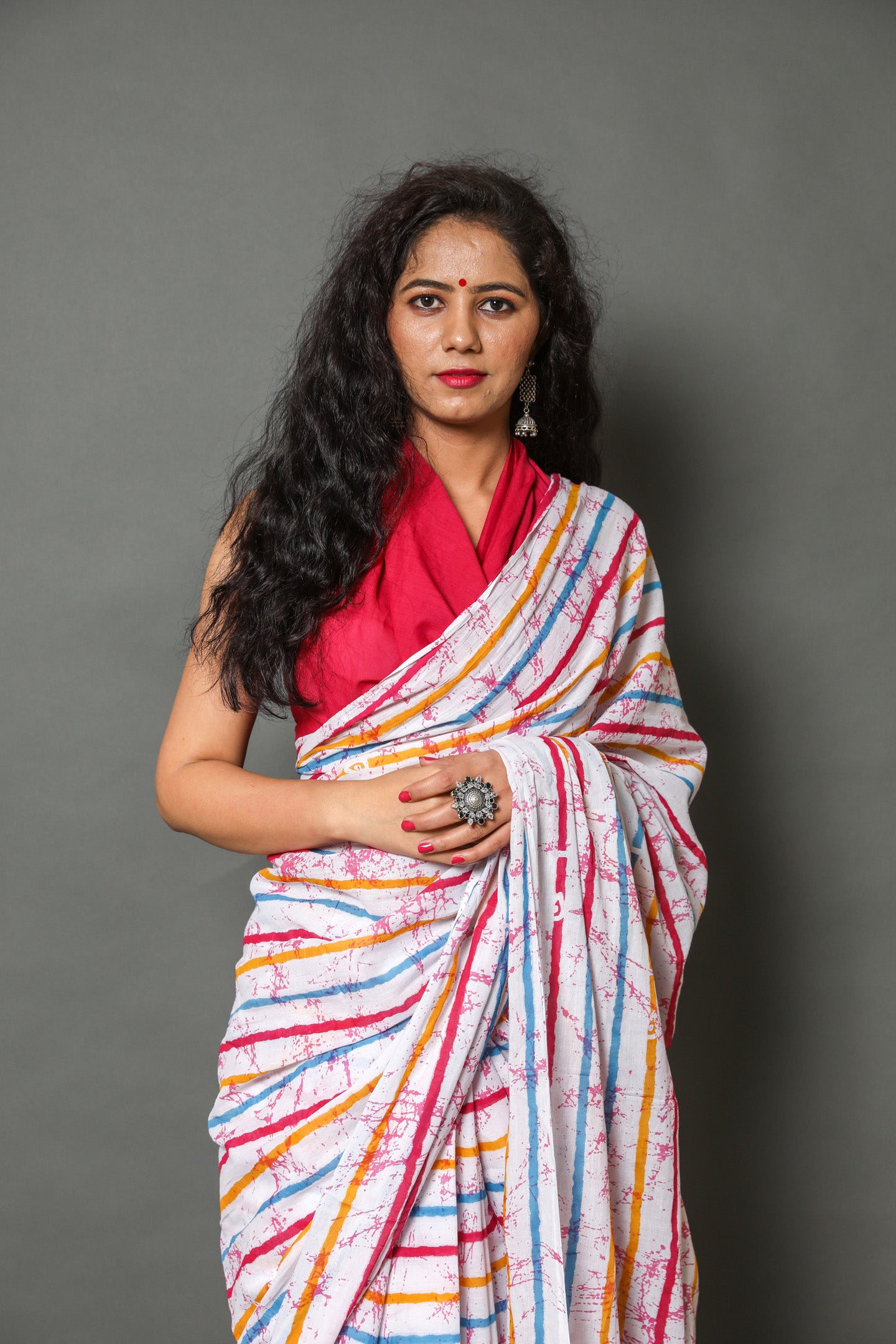 Rainbow Stripe Mulmul Saree