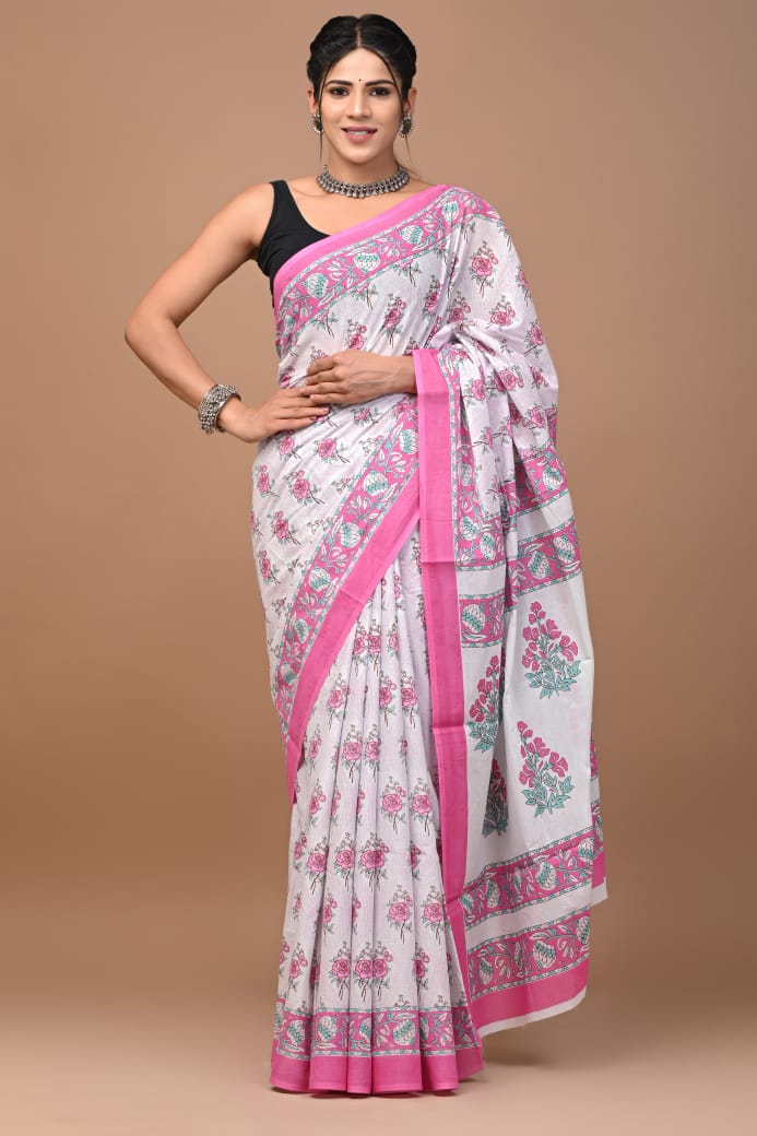 Pink Rose Mulmul Saree