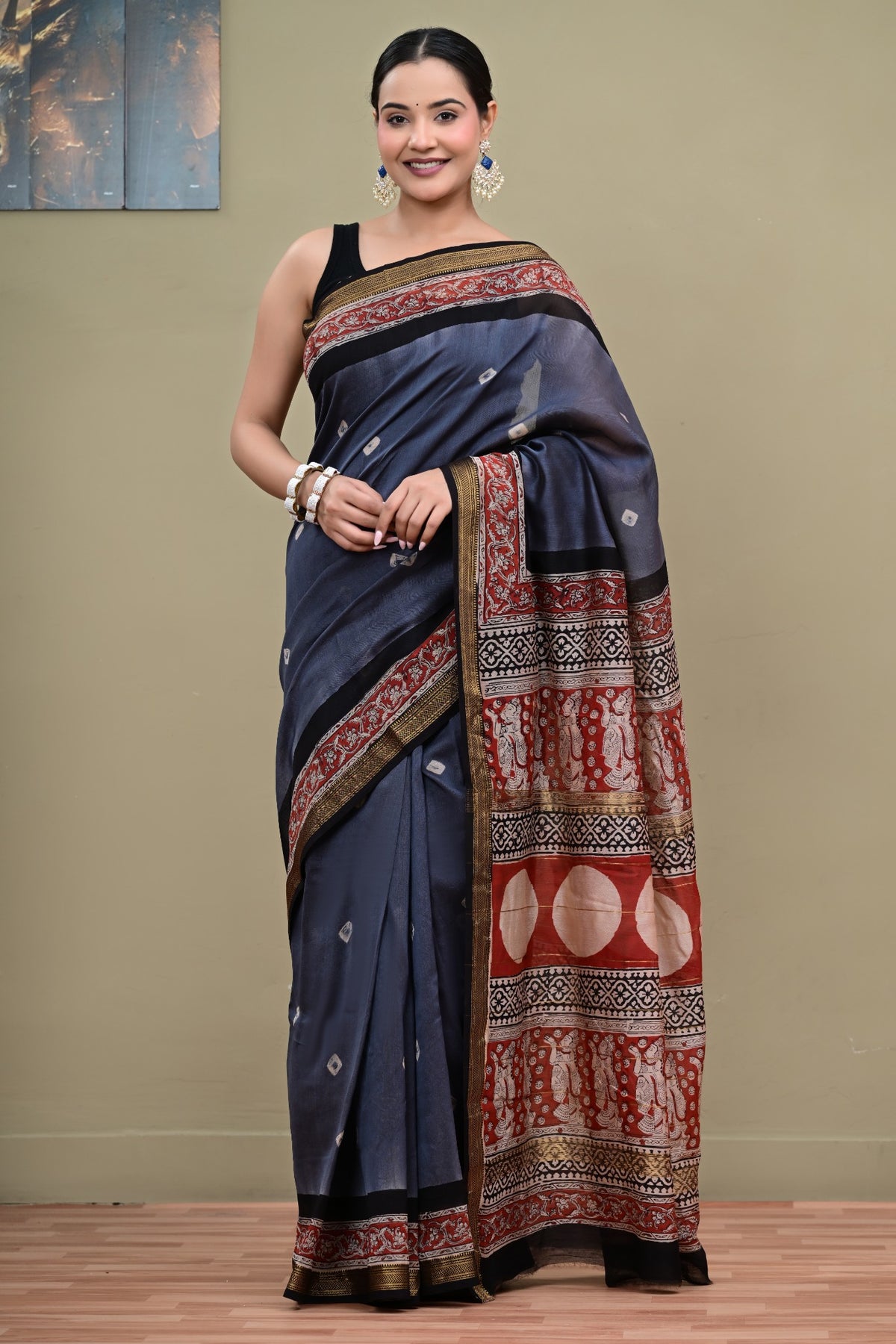 Shyam Katha Maheshwari saree full front view