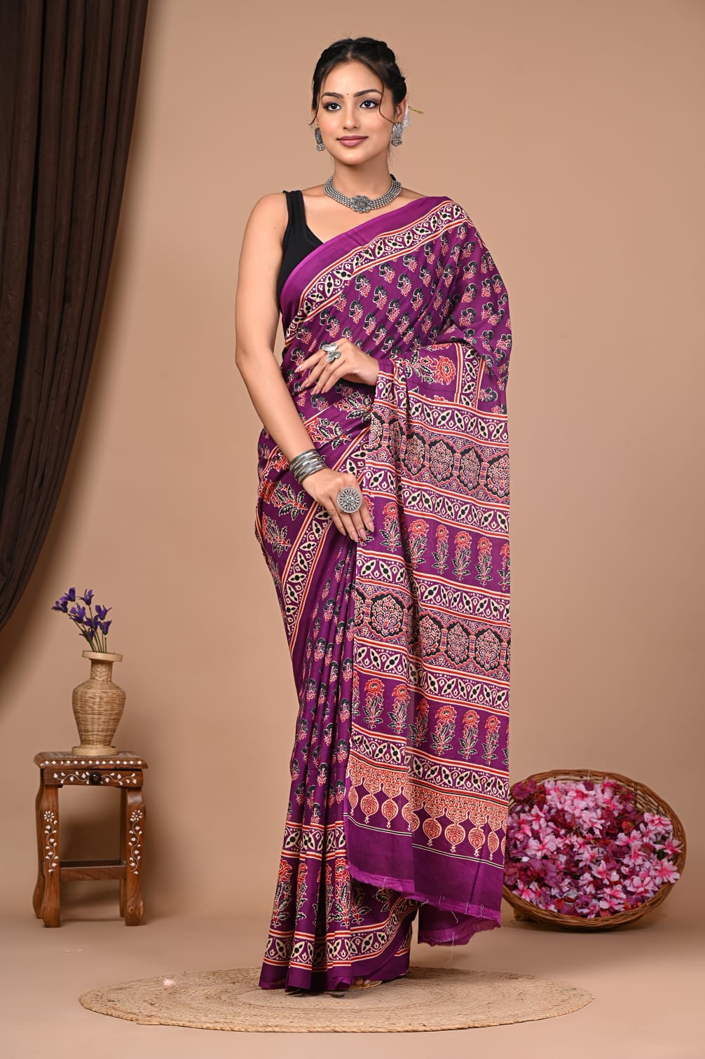 Wine Bliss Mulmul Saree